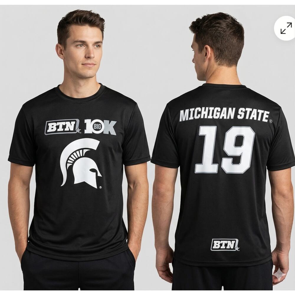 BTN Michigan State Spartans Short Sleeve Shirt Green White Small Polyester